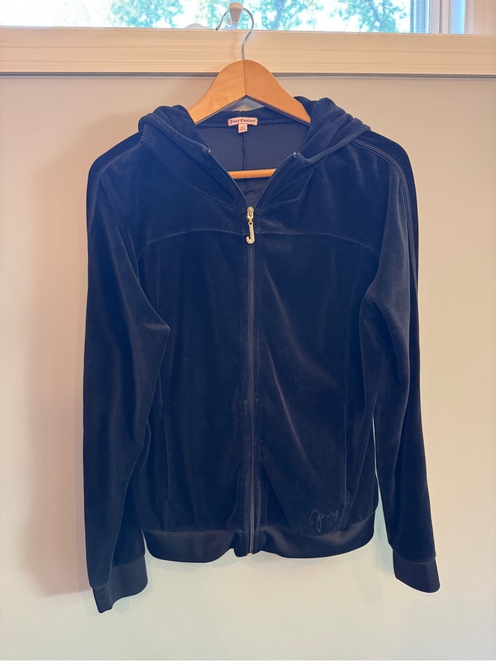 Juicy Couture Black Velour Full-Zip Hoodie with Hood
